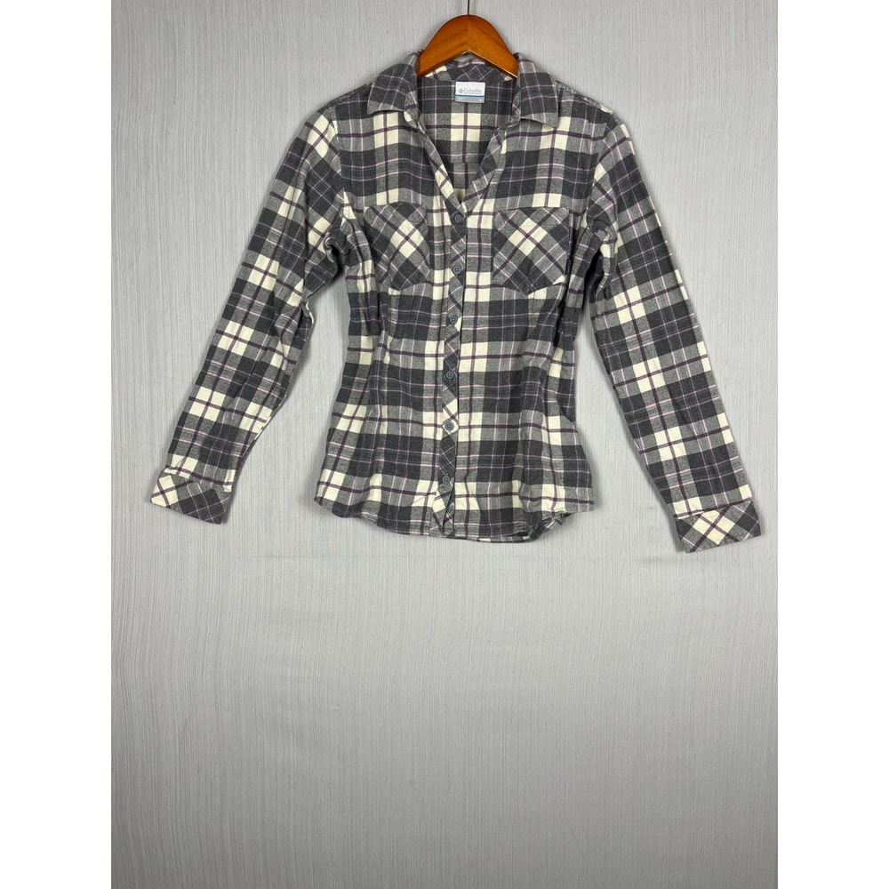 Columbia Flannel Button Down Womens M Gray‎ Plaid Long Sleeve Cotton Gorpcore